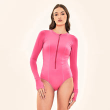Load image into Gallery viewer, Model Front: Uv Line Une Pièce Swimsuit Macae Bubble Gum Upf50+