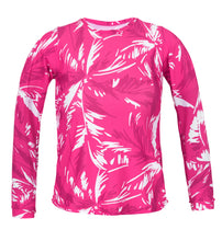 Load image into Gallery viewer, Product Front: Rio De Sol Haut Top Pink-Palms Rash-Guard
