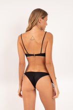 Load image into Gallery viewer, Model Back: Rio De Sol Bas Bottom Shimmer-Black Cheeky-Tie-Gold