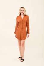 Load image into Gallery viewer, Model Front: Uv Line Chemise Shirtdress Copenhagen Caramelo Upf50+