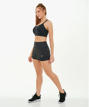 Load image into Gallery viewer, Model Front: Alto Giro Fitness Bas Shorts Bahamas Elastic Transpassado Preto