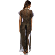 Load image into Gallery viewer, Gallery: Luli Fama Vêtement De Plage Long Caftan Siren Dream Black Gold