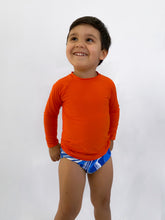 Load image into Gallery viewer, Model Front: Rio De Sol T-Shirt Calendula Rash-Guard Kids