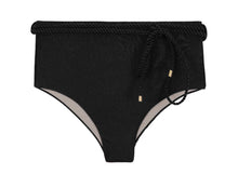 Load image into Gallery viewer, Product Front: Rio De Sol Bas Bottom Shimmer-Black Belted-High-Waist

