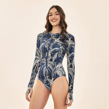 Load image into Gallery viewer, Image 02: Uv Line Une Pièce Swimsuit Macae Coconut Palms Navy Blue Upf50+
