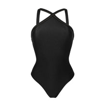 Load image into Gallery viewer, Product Front: Rio De Sol Une Pièce Shimmer-Black High-Neck
