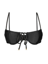Load image into Gallery viewer, Product Front: Rio De Sol Haut Top Shimmer-Black Balconet-Tie
