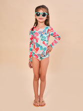 Load image into Gallery viewer, Model Front: Uv Line Une Pièce Fille Swimsuit Girl Borboletinha Upf50+
