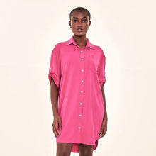 Load image into Gallery viewer, Model Front: Uv Line Chemise Shirtdress Copenhagen Cherry Hot Pink Upf50+
