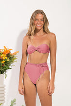 Load image into Gallery viewer, Model Front: Rio De Sol Bas Bottom Shimmer-Confetti Belted-High-Waist

