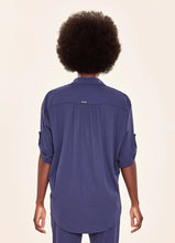 Load image into Gallery viewer, Model Back: Uv Line Chemise Shirt Copa Navy Blue Upf50+
