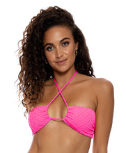 Load image into Gallery viewer, Model Front: Luli Fama Haut Top Drawstring Diamond Girl Shocking Pink
