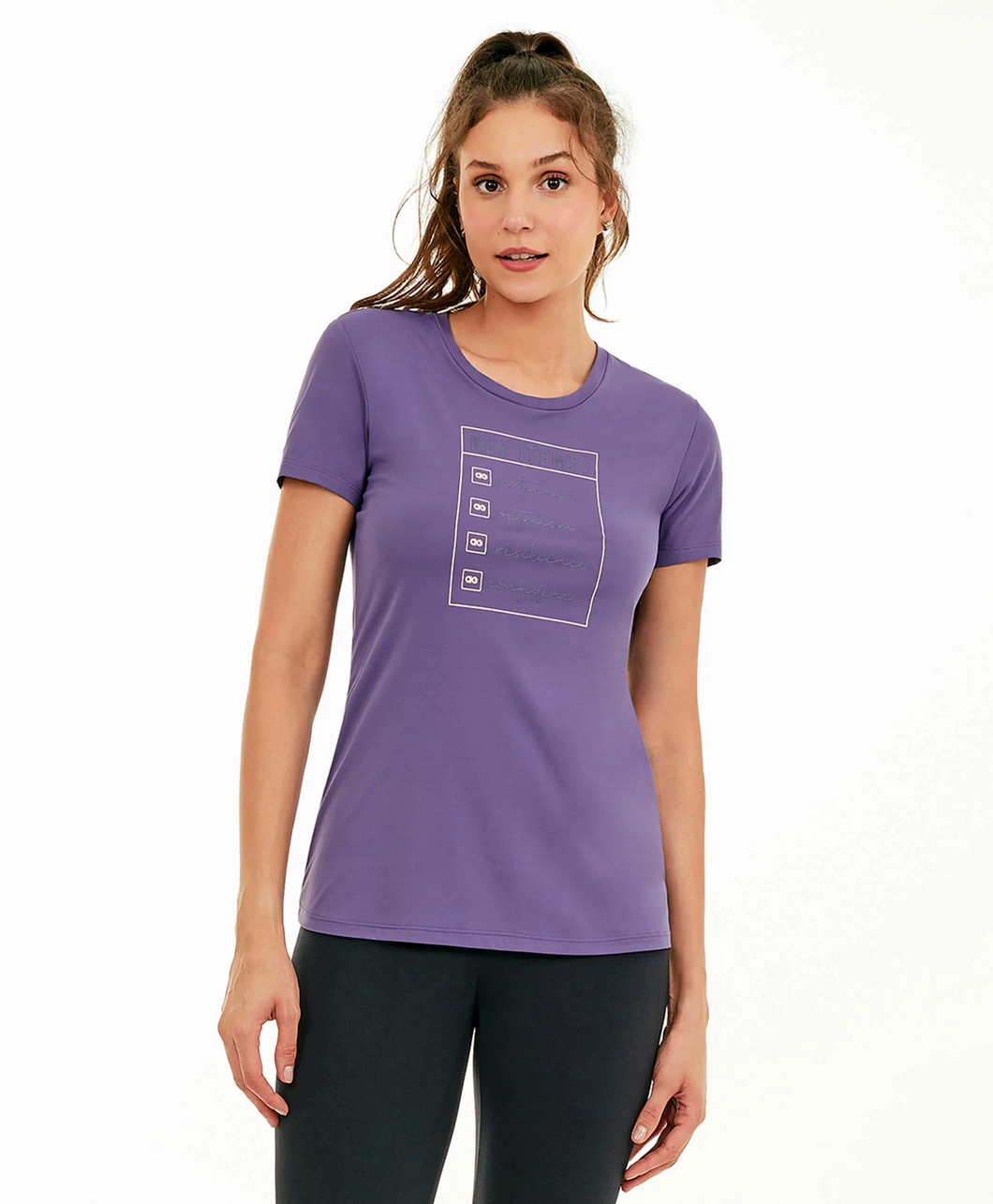 Model Front: Alto Giro Fitness Haut T- Shirt Skin Fit Inspiracional Roxo Potion