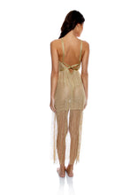 Load image into Gallery viewer, Cross Halter Long Fringe Dress Gold Rush
