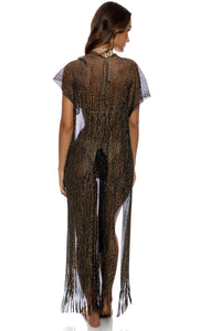 Model Back: Luli Fama Vêtement De Plage Long Caftan Siren Dream Black Gold