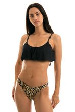 Load image into Gallery viewer, Model Front: Rio De Sol Haut Top Leopardo Black Babado
