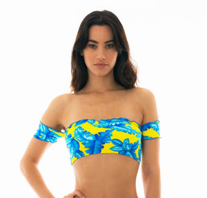 Model Front: Rio De Sol Haut Top Palmeira Azul Off Shoulder