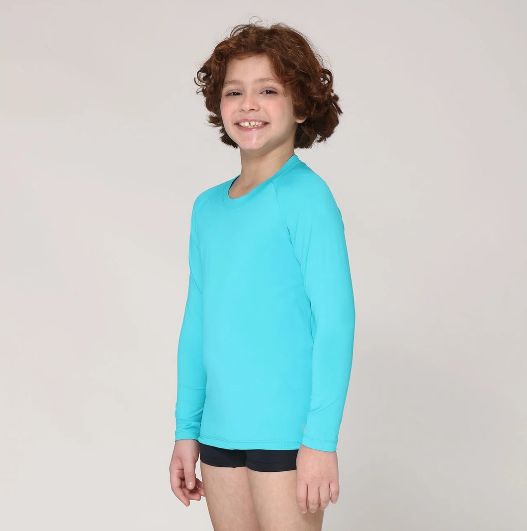 Model Front: Uv Line T-Shirt Camiseta Kids Uvpro Ml Azul Piscina Upf50+