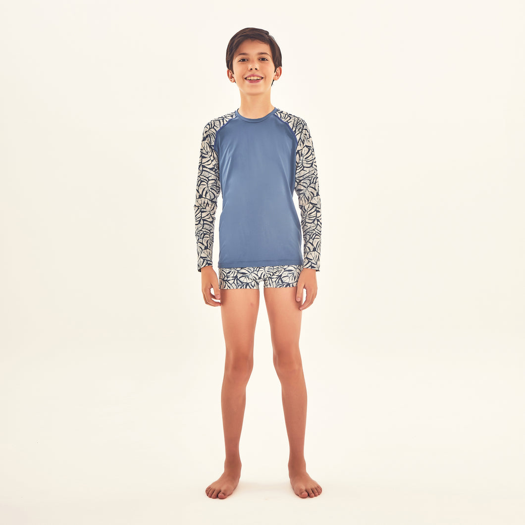 Model Front: Uv Line T-Shirt Rash Guard Kids Costela Aco Off White Upf50+