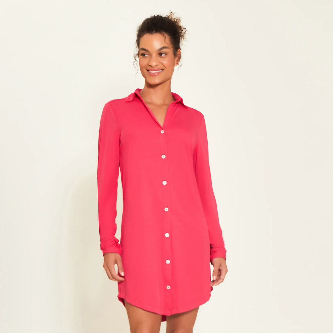 Model Front: Uv Line Chemise Shirtdress Copenhagen Pink Upf50+