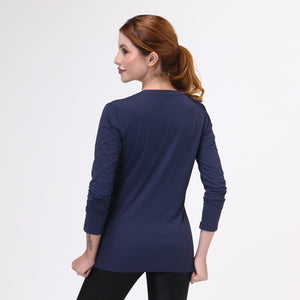 Model Back: Uv Line Fitness Haut Sport Fit Fem Ml Marinho Upf50+