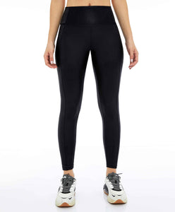 Couro Com Recorte Rebatidos Preto Leggings