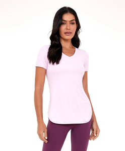 Skin Fit T-Shirt Alongada Gola V Rosa Soft